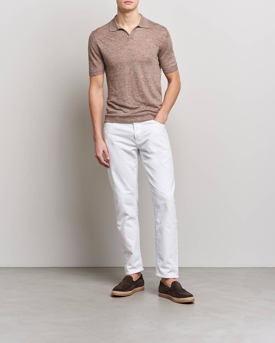 Hombres | Polos | Gran Sasso | Knitted Linen Polo Beige Melange
