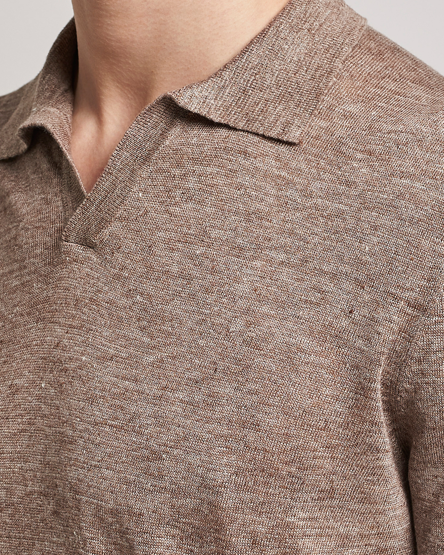 Hombres | Polos | Gran Sasso | Knitted Linen Polo Beige Melange