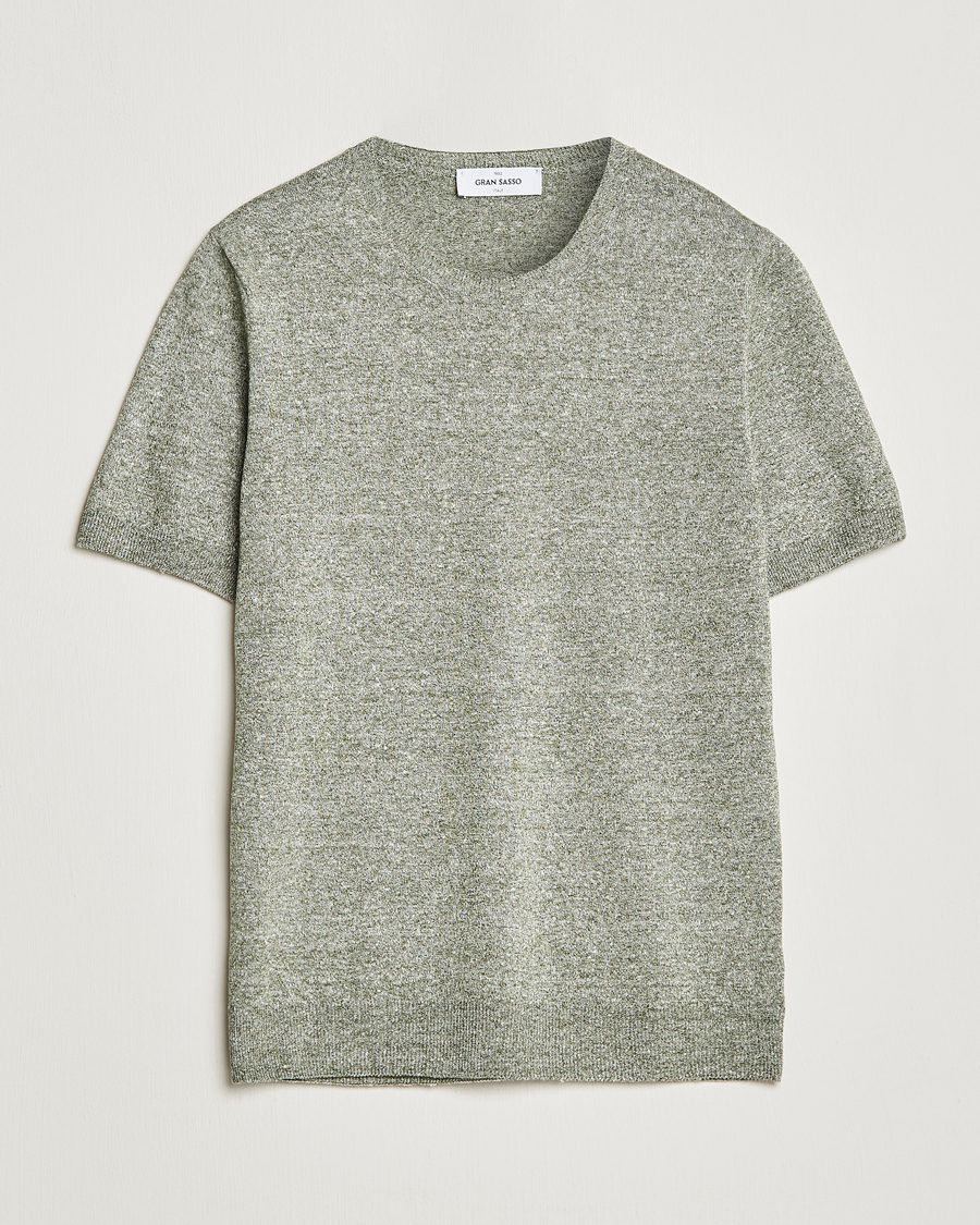 Hombres | Camisetas | Gran Sasso | Cotton/Linen Knitted Tee Green