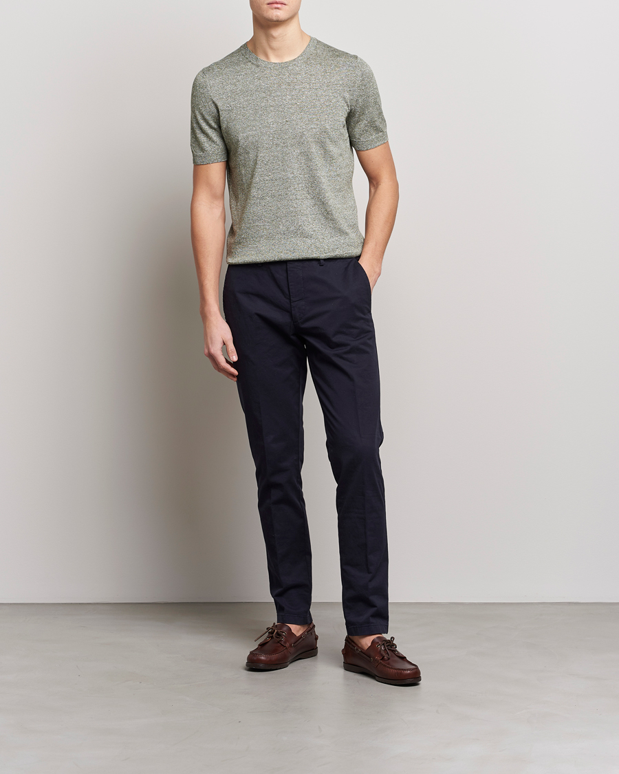 Hombres | Camisetas | Gran Sasso | Cotton/Linen Knitted Tee Green