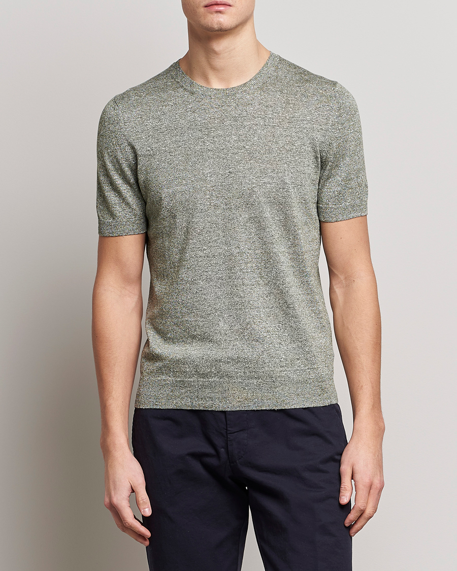Hombres | Camisetas | Gran Sasso | Cotton/Linen Knitted Tee Green