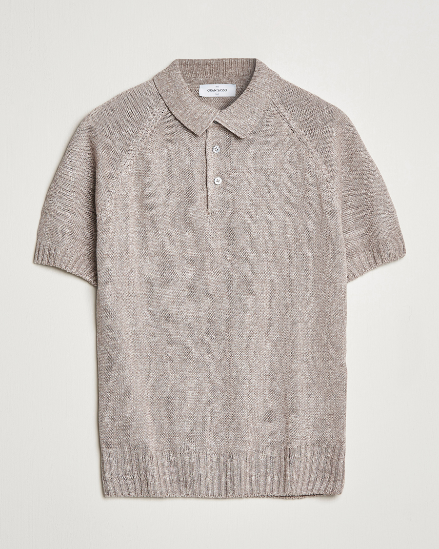 Hombres | Polos | Gran Sasso | Cotton/Linen Knitted Polo Beige