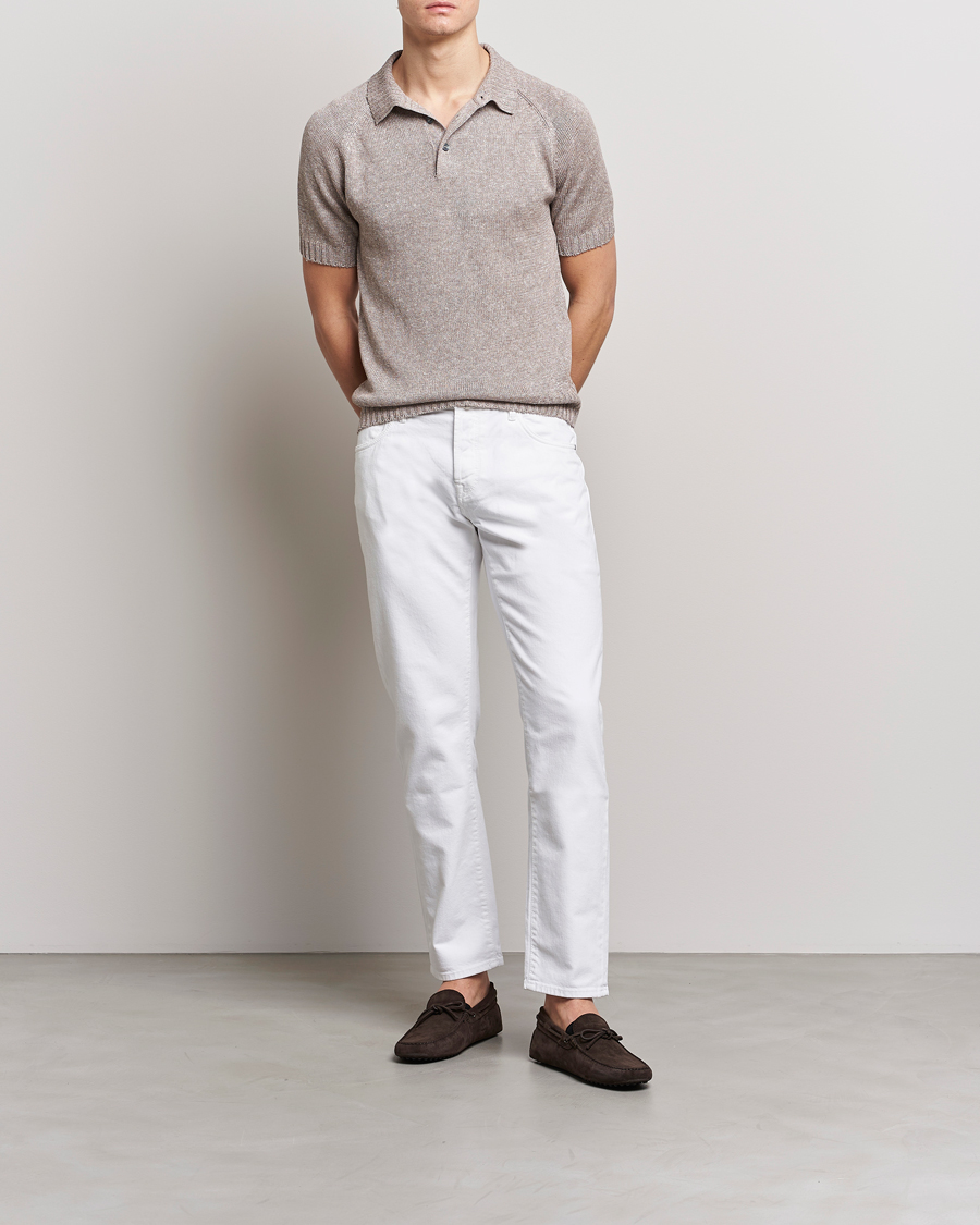 Hombres | Polos | Gran Sasso | Cotton/Linen Knitted Polo Beige