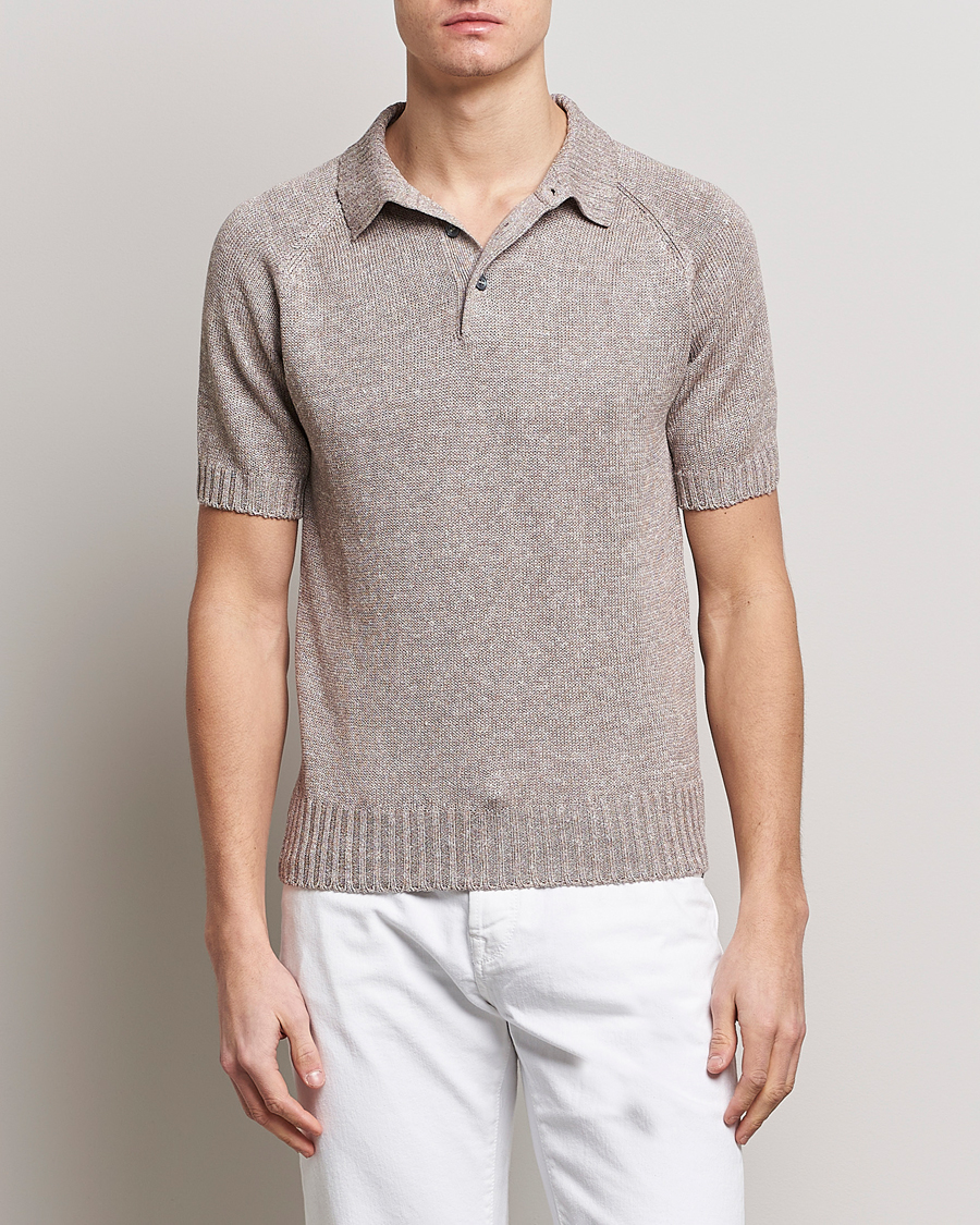 Hombres | Polos | Gran Sasso | Cotton/Linen Knitted Polo Beige