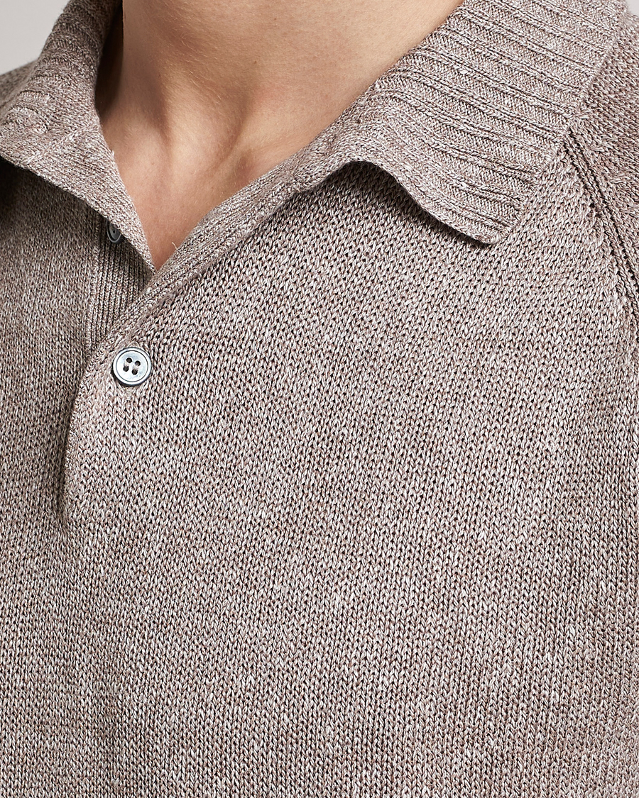 Hombres | Polos | Gran Sasso | Cotton/Linen Knitted Polo Beige