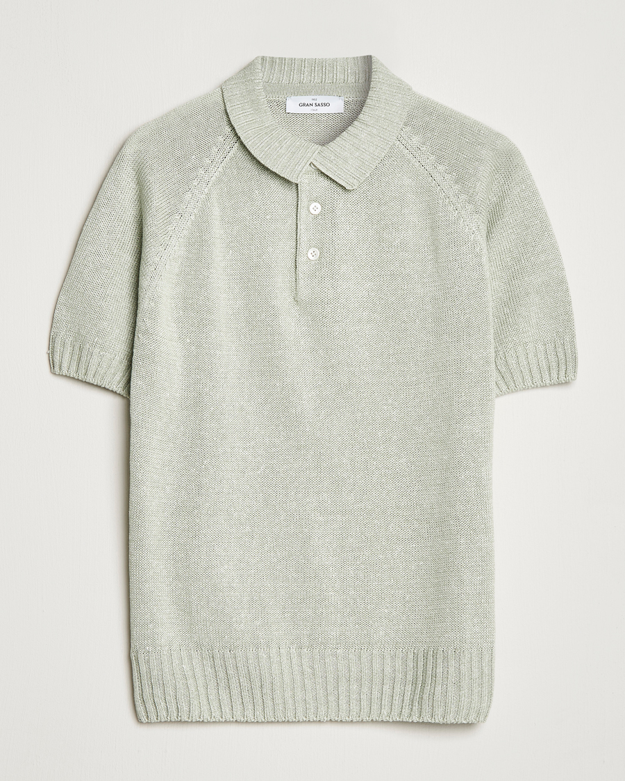 Hombres | Polos | Gran Sasso | Cotton/Linen Knitted Polo Light Green