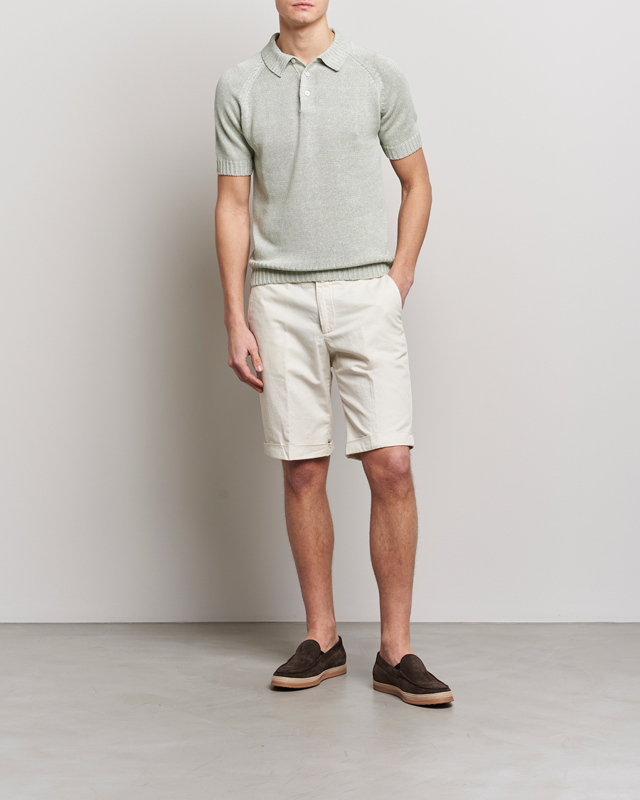 Hombres | Polos | Gran Sasso | Cotton/Linen Knitted Polo Light Green