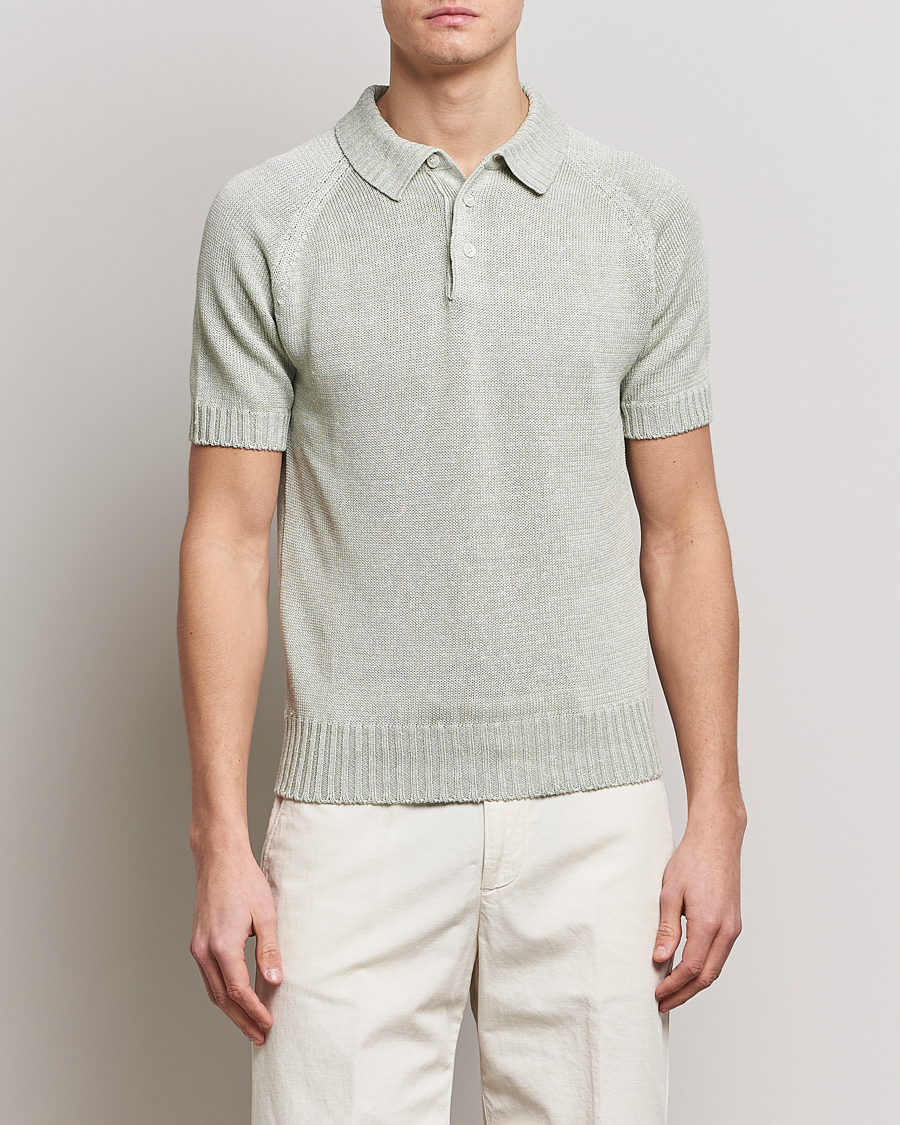 Hombres | Polos | Gran Sasso | Cotton/Linen Knitted Polo Light Green