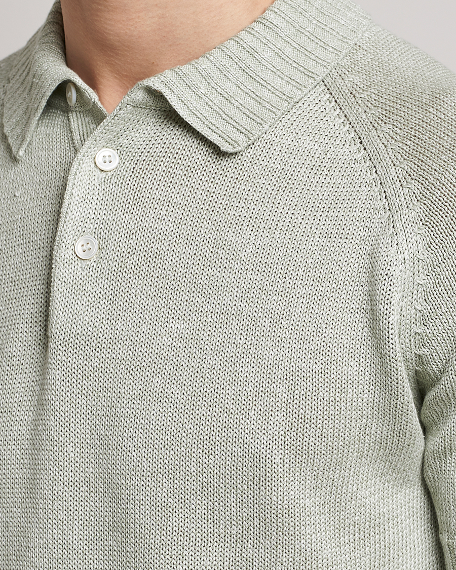 Hombres | Polos | Gran Sasso | Cotton/Linen Knitted Polo Light Green