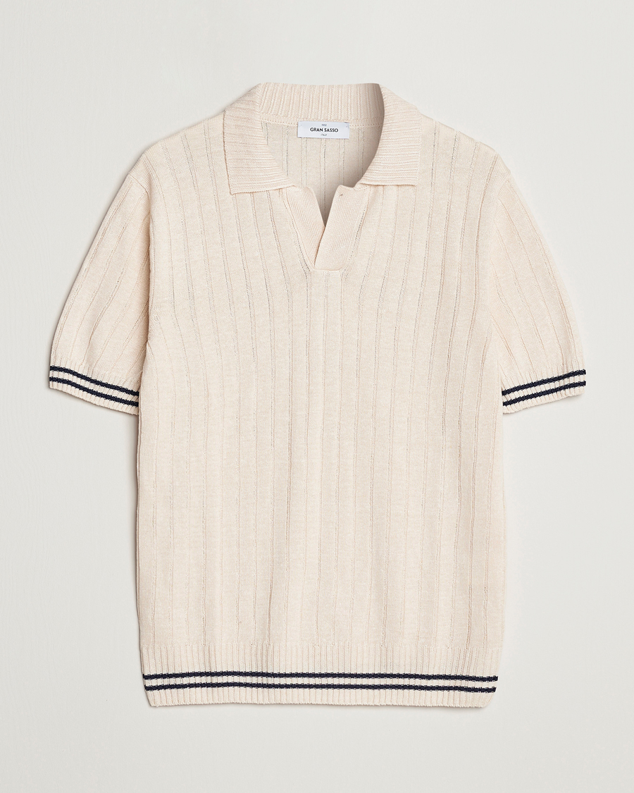 Hombres | Polos | Gran Sasso | Cotton/Linen Structured Knitted Polo Cream