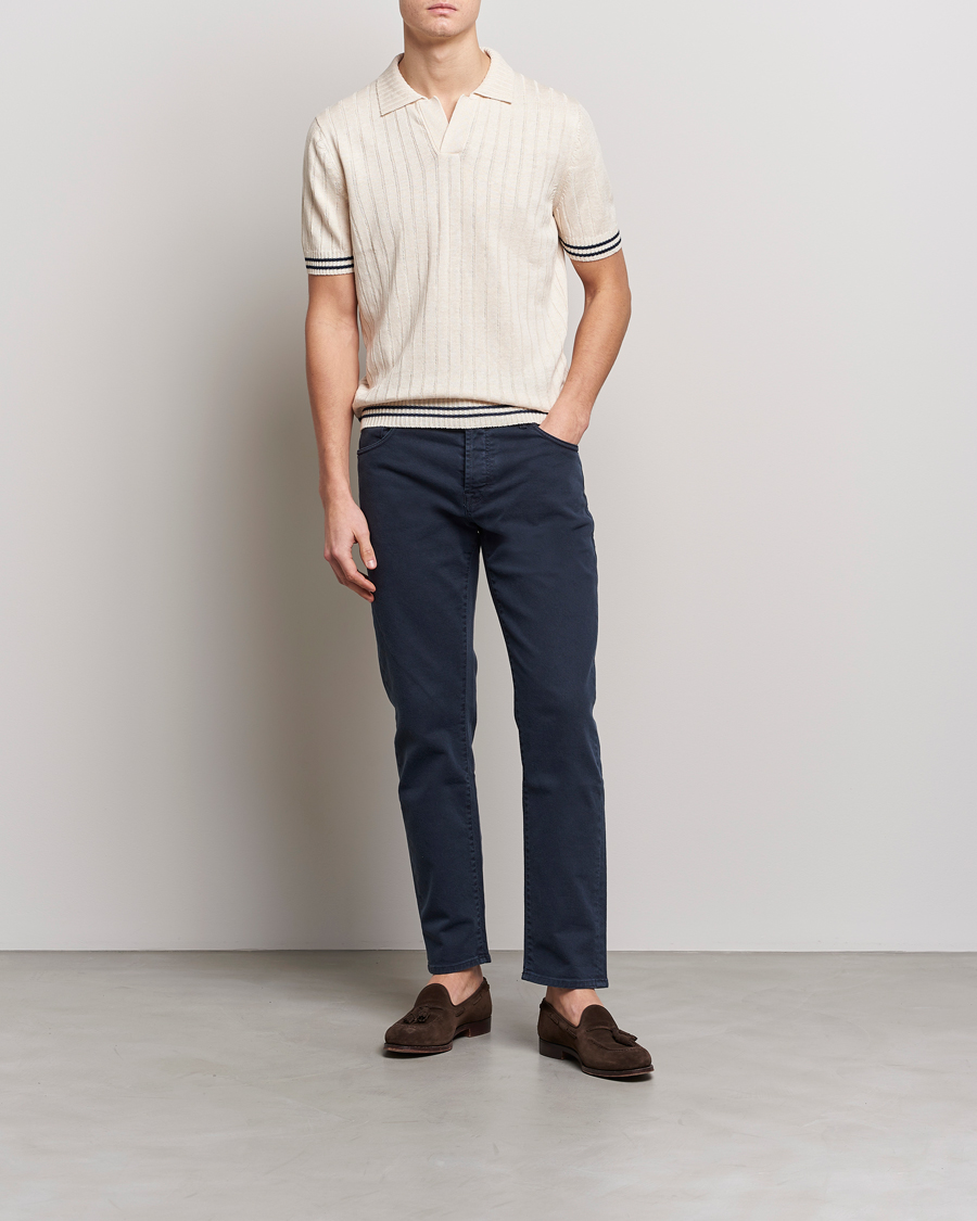 Hombres | Polos | Gran Sasso | Cotton/Linen Structured Knitted Polo Cream