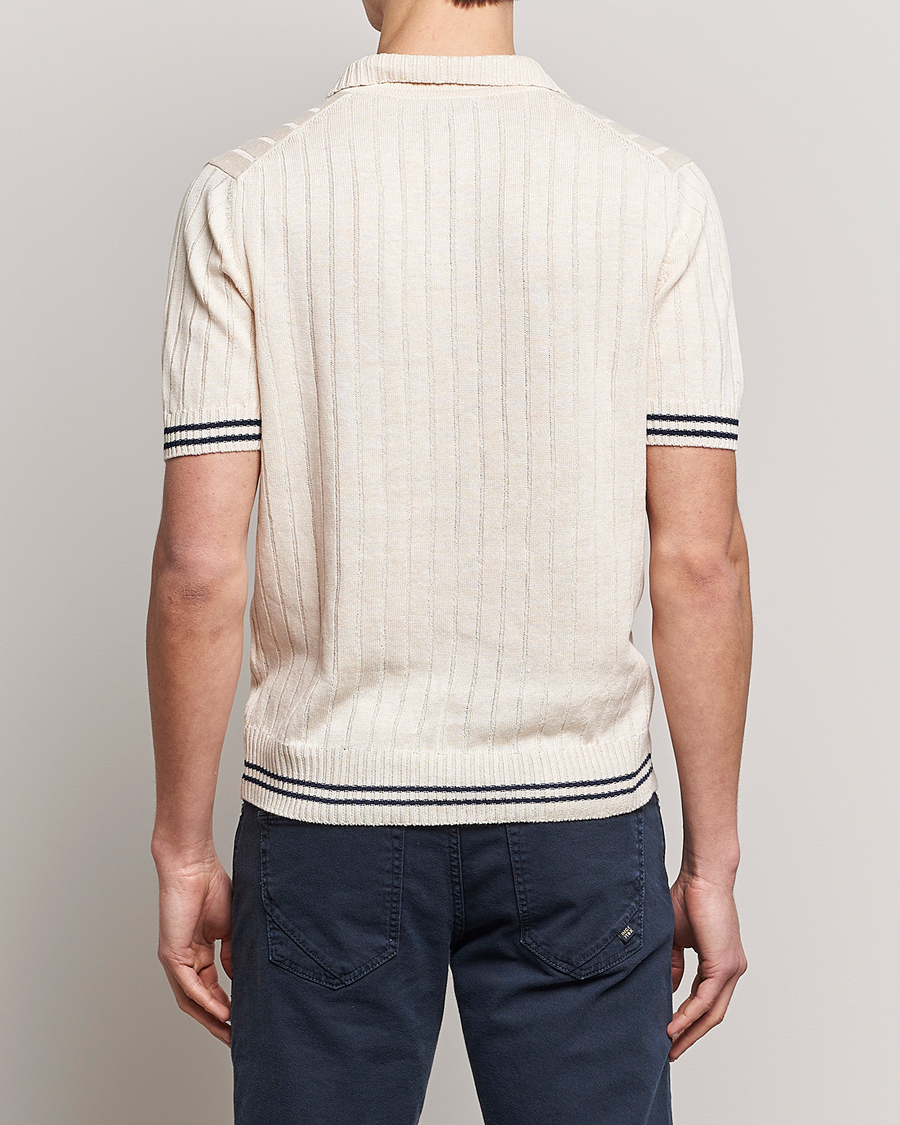 Hombres | Polos | Gran Sasso | Cotton/Linen Structured Knitted Polo Cream