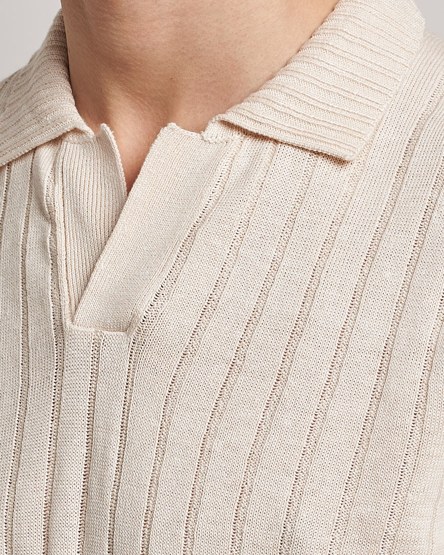 Hombres | Polos | Gran Sasso | Cotton/Linen Structured Knitted Polo Cream