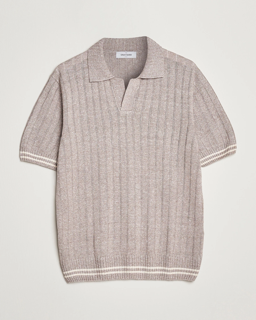 Hombres | Polos | Gran Sasso | Cotton/Linen Structured Knitted Polo Beige