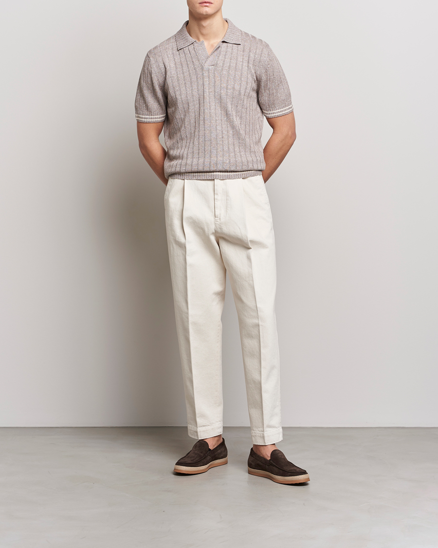 Hombres | Polos | Gran Sasso | Cotton/Linen Structured Knitted Polo Beige