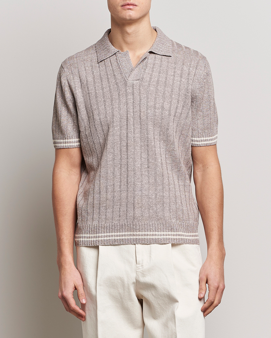 Hombres | Polos | Gran Sasso | Cotton/Linen Structured Knitted Polo Beige