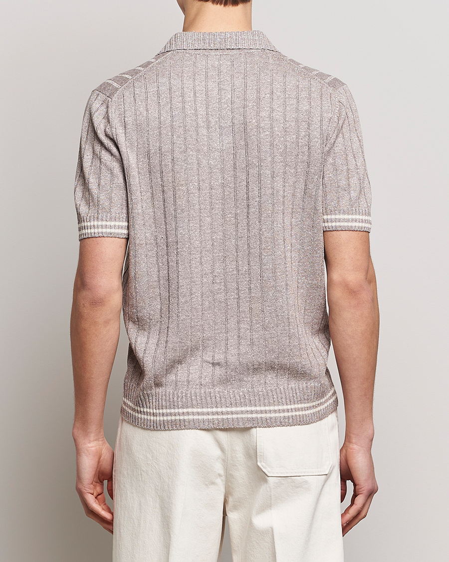 Hombres | Polos | Gran Sasso | Cotton/Linen Structured Knitted Polo Beige