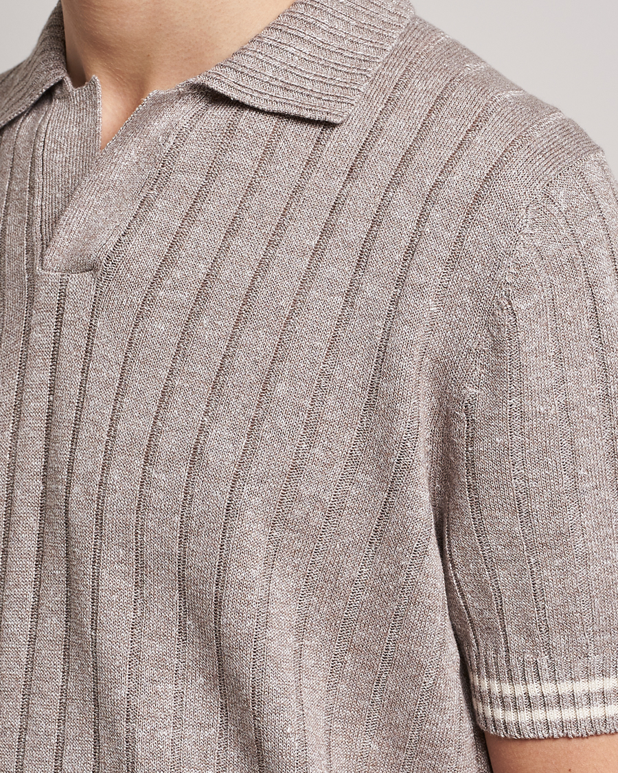 Hombres | Polos | Gran Sasso | Cotton/Linen Structured Knitted Polo Beige