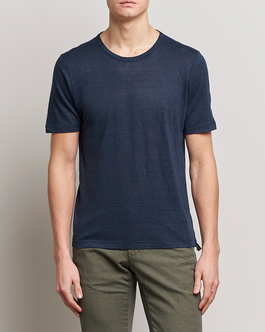 Hombres | Camisetas | Gran Sasso | Washed Linen Tee Navy