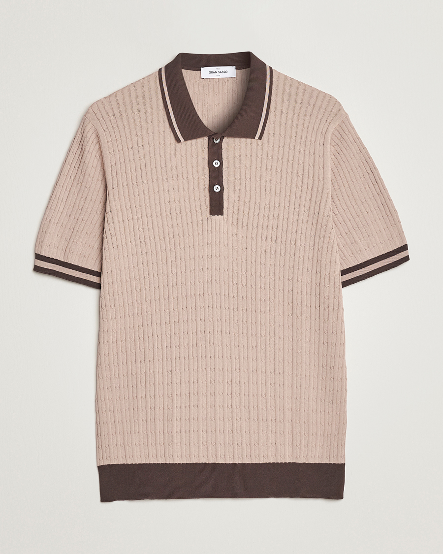 Hombres | Polos | Gran Sasso | Cable Knitted Contrast Polo Beige