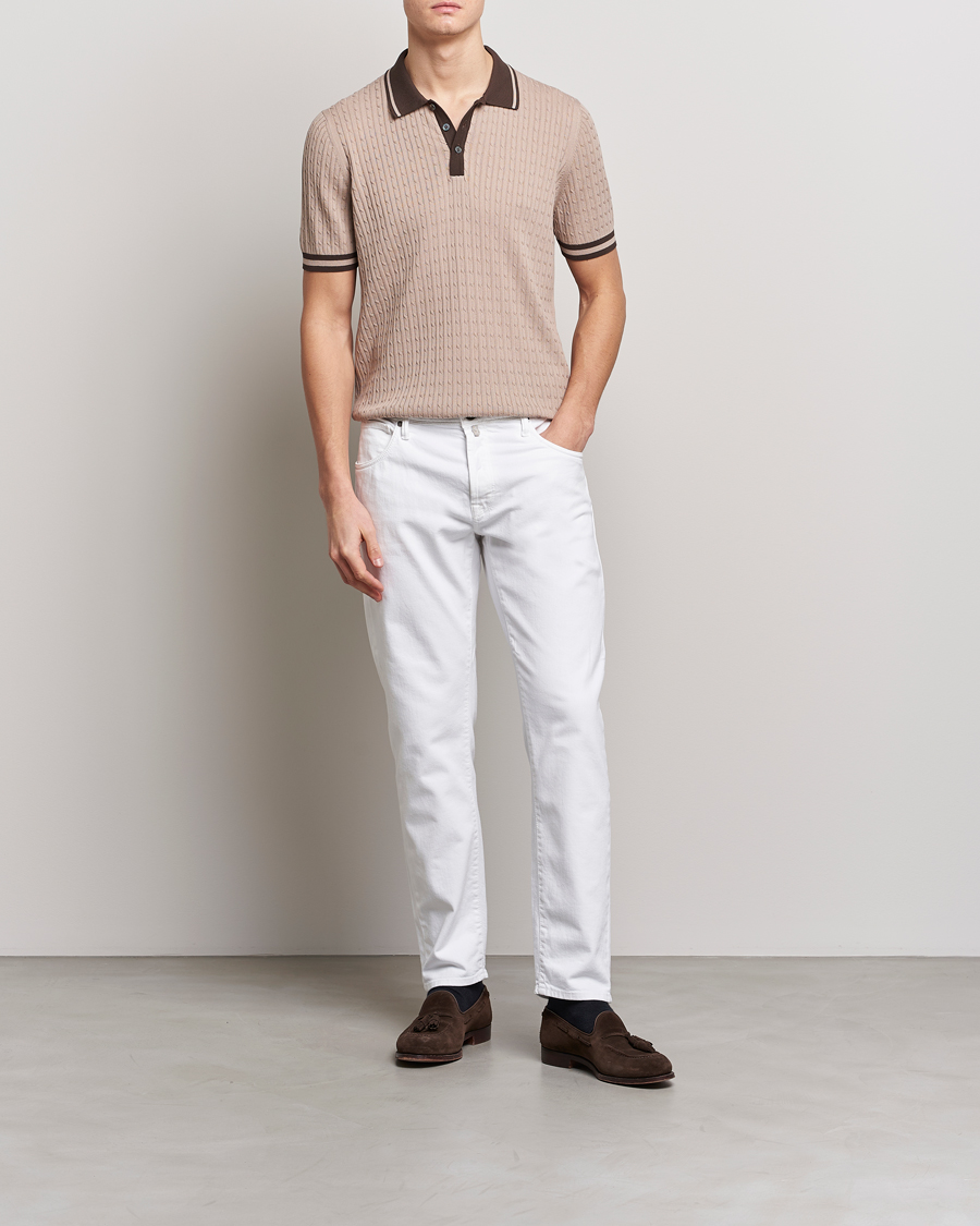 Hombres | Polos | Gran Sasso | Cable Knitted Contrast Polo Beige