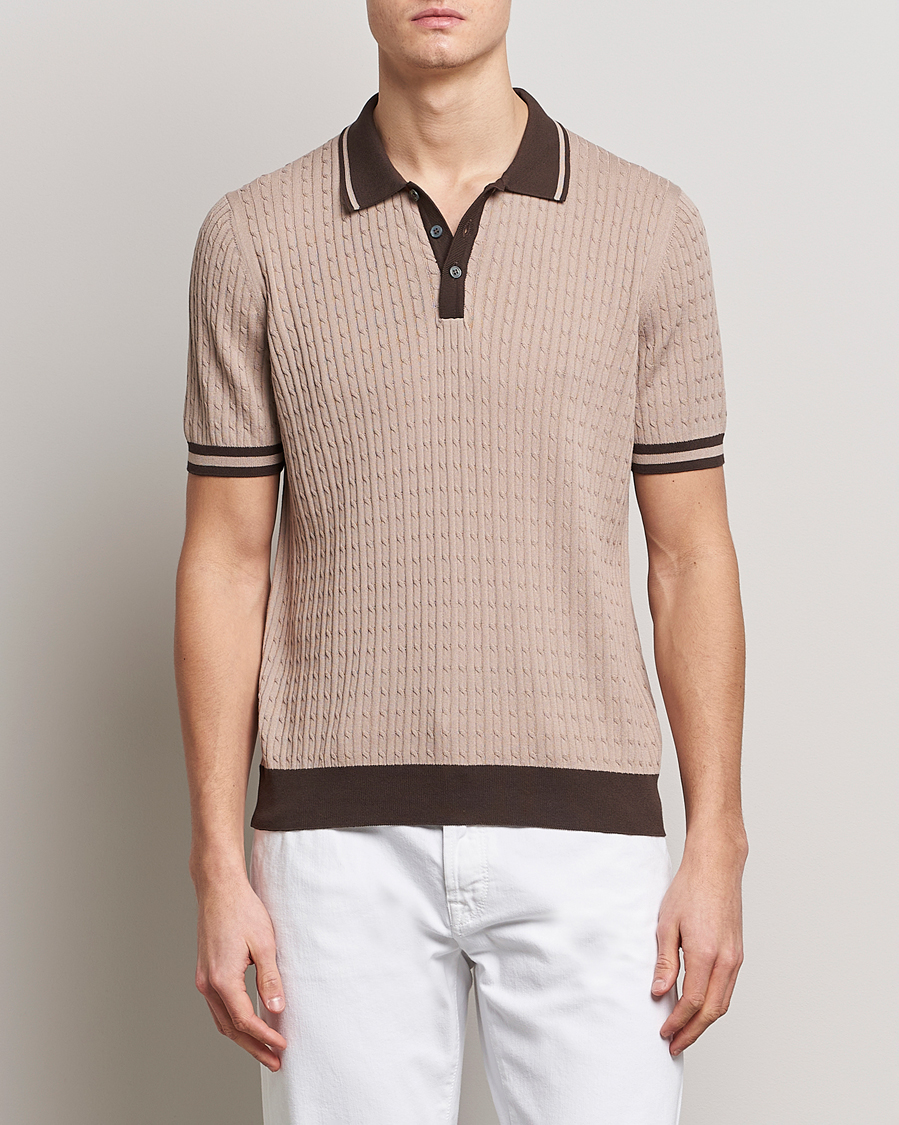 Hombres | Polos | Gran Sasso | Cable Knitted Contrast Polo Beige