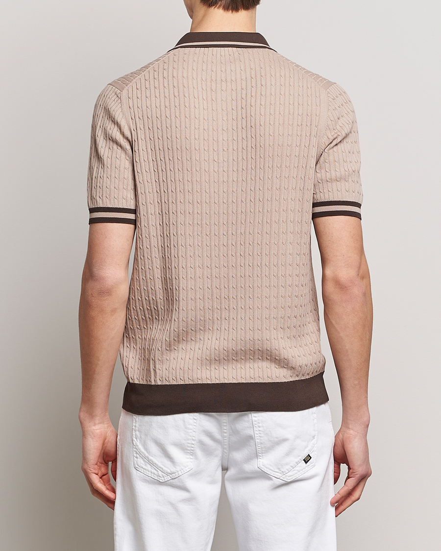 Hombres | Polos | Gran Sasso | Cable Knitted Contrast Polo Beige