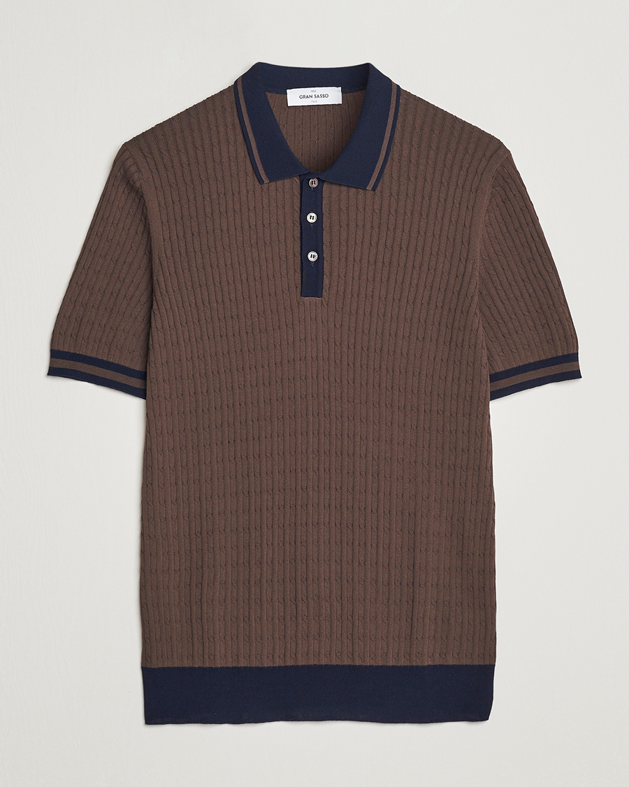 Hombres | Polos | Gran Sasso | Cable Knitted Contrast Polo Dark Brown