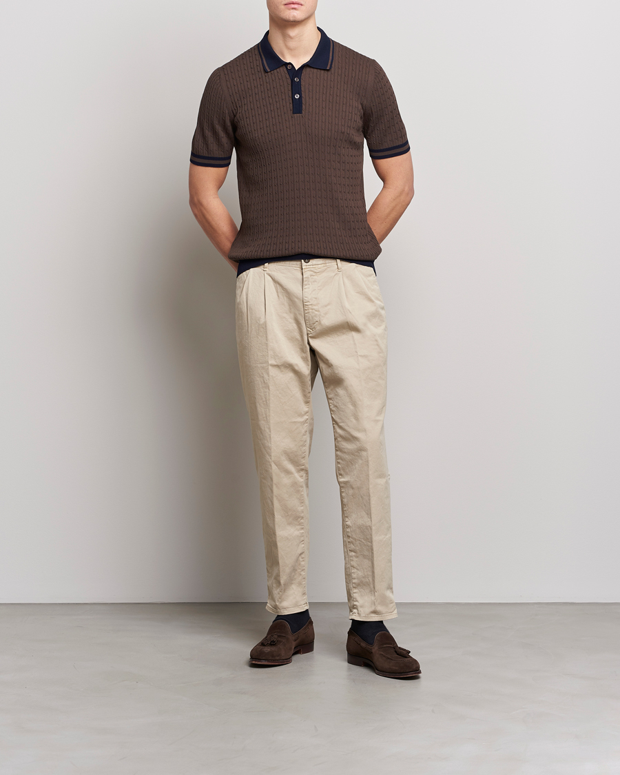 Hombres | Polos | Gran Sasso | Cable Knitted Contrast Polo Dark Brown