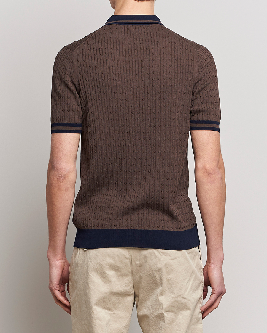 Hombres | Polos | Gran Sasso | Cable Knitted Contrast Polo Dark Brown