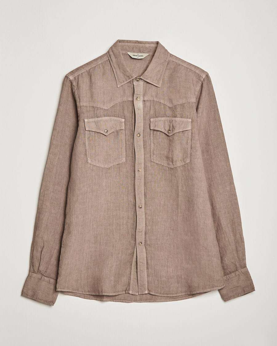 Hombres | Camisas | Gran Sasso | Casual Pocket Linen Shirt Medium Brown