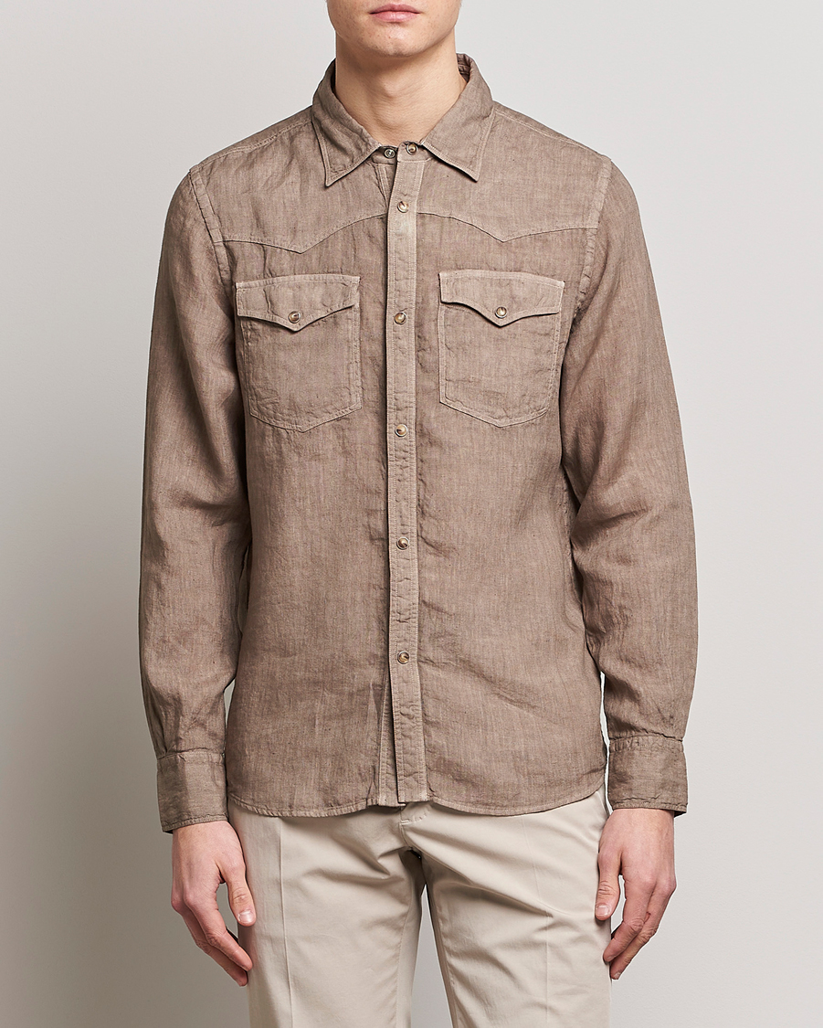 Hombres | Camisas | Gran Sasso | Casual Pocket Linen Shirt Medium Brown