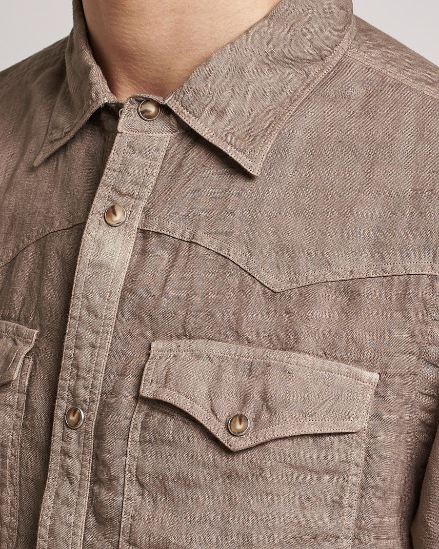 Hombres | Camisas | Gran Sasso | Casual Pocket Linen Shirt Medium Brown