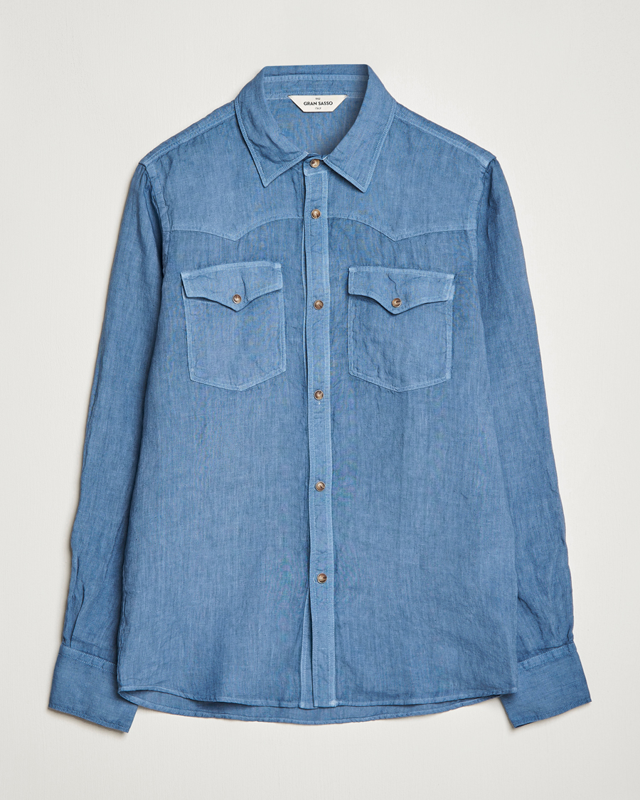 Hombres | Camisas | Gran Sasso | Casual Pocket Linen Shirt Blue