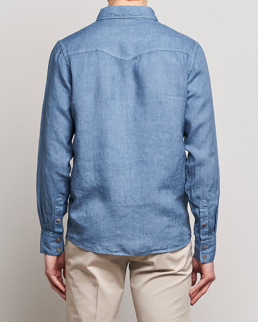 Hombres | Camisas | Gran Sasso | Casual Pocket Linen Shirt Blue