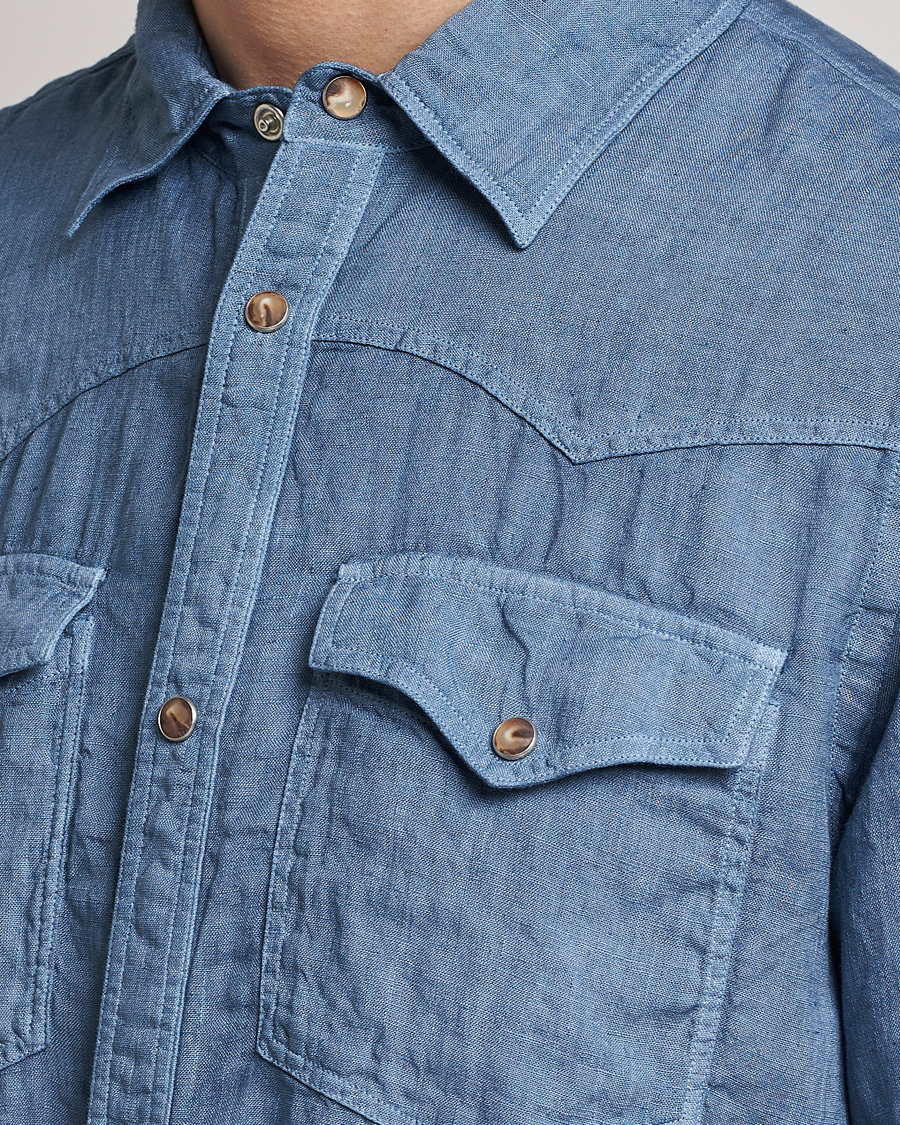 Hombres | Camisas | Gran Sasso | Casual Pocket Linen Shirt Blue