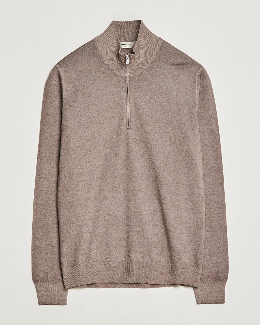 Hombres | Jerséis y prendas de punto | Gran Sasso | Summer Merino Half Zip Sweater Brown Melange