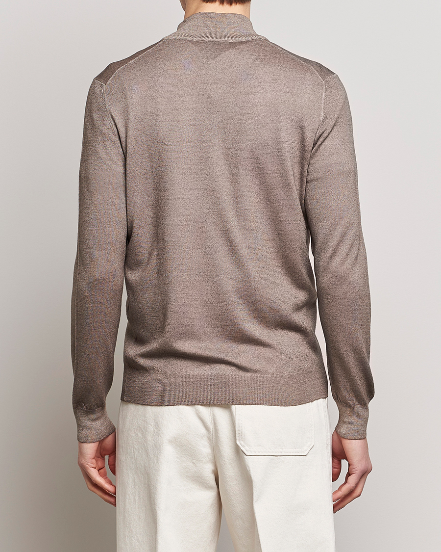 Hombres | Jerséis y prendas de punto | Gran Sasso | Summer Merino Half Zip Sweater Brown Melange
