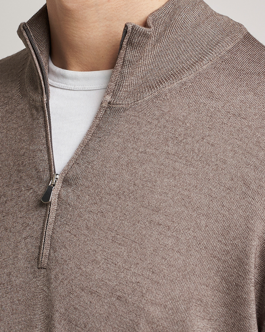 Hombres | Jerséis y prendas de punto | Gran Sasso | Summer Merino Half Zip Sweater Brown Melange