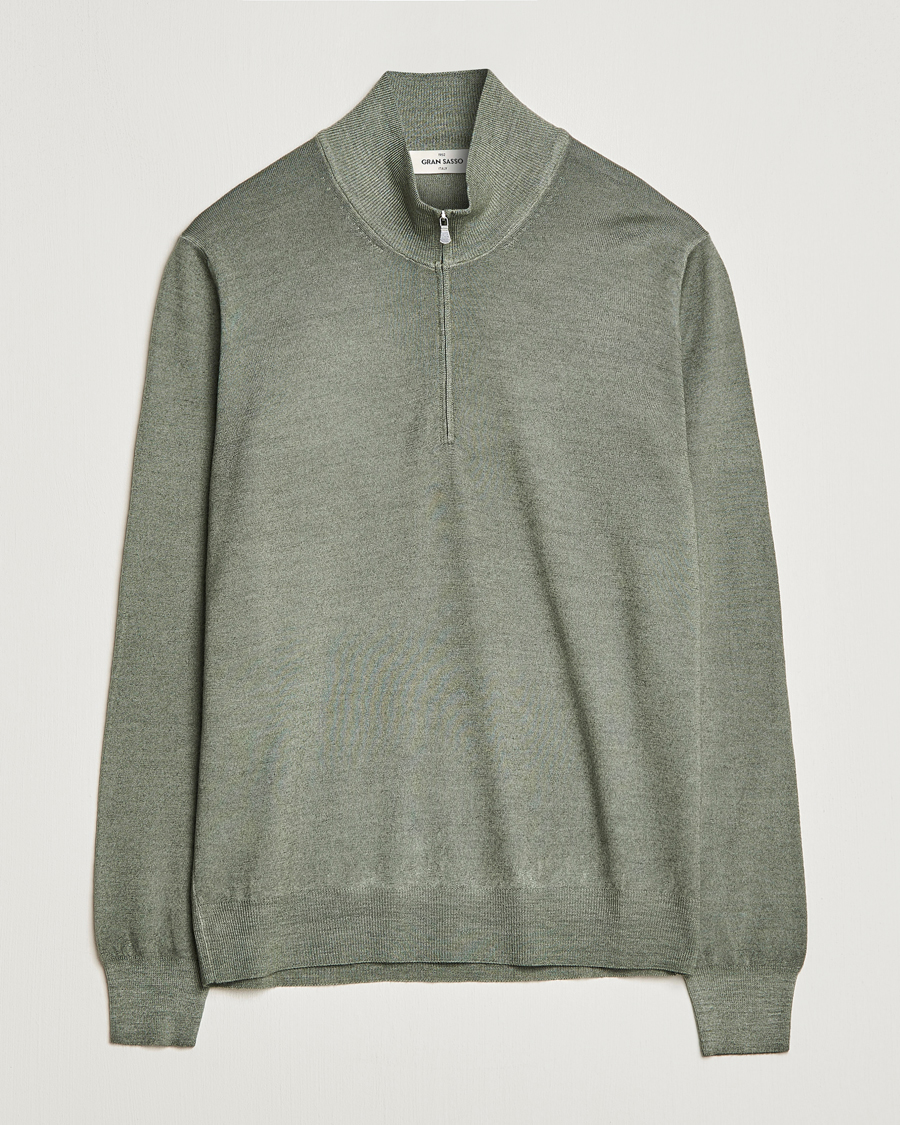 Hombres | Jerséis y prendas de punto | Gran Sasso | Summer Merino Half Zip Sweater Green Melange