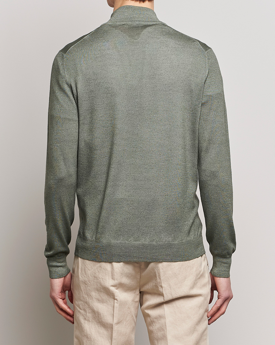 Hombres | Jerséis y prendas de punto | Gran Sasso | Summer Merino Half Zip Sweater Green Melange