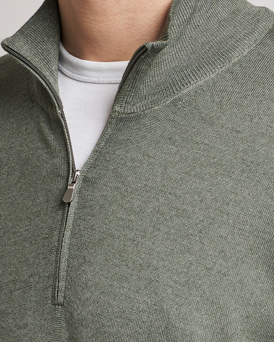 Hombres | Jerséis y prendas de punto | Gran Sasso | Summer Merino Half Zip Sweater Green Melange