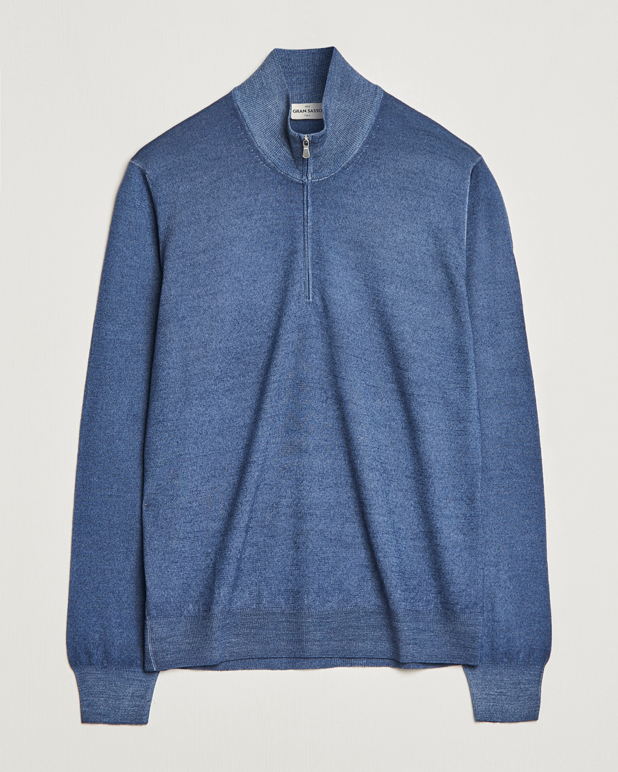 Hombres | Jerséis y prendas de punto | Gran Sasso | Summer Merino Half Zip Sweater Blue Melange