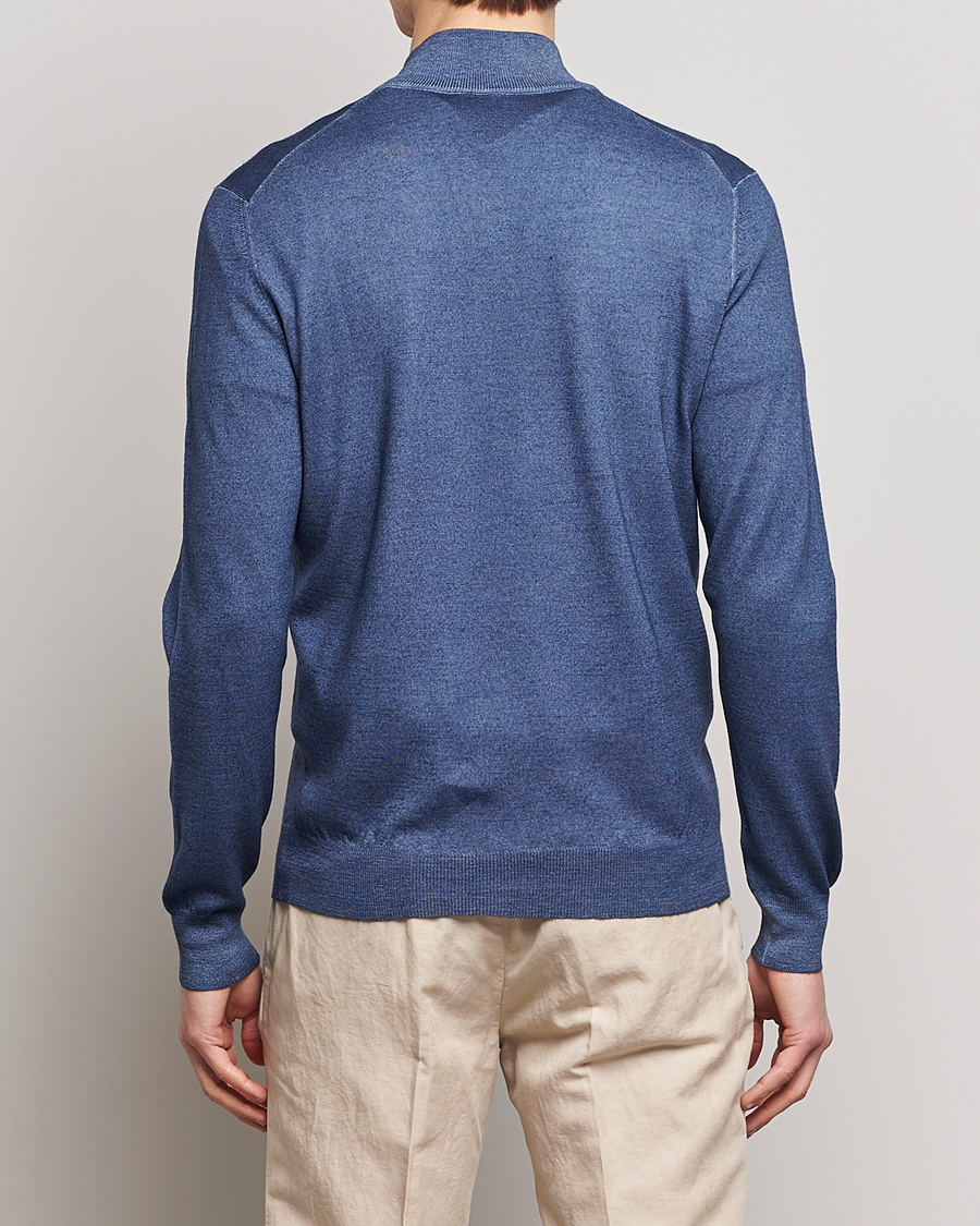 Hombres | Jerséis y prendas de punto | Gran Sasso | Summer Merino Half Zip Sweater Blue Melange