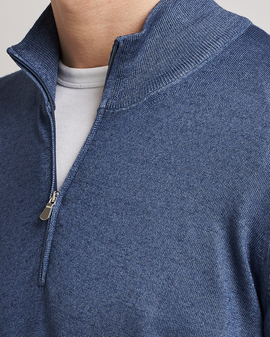 Hombres | Jerséis y prendas de punto | Gran Sasso | Summer Merino Half Zip Sweater Blue Melange