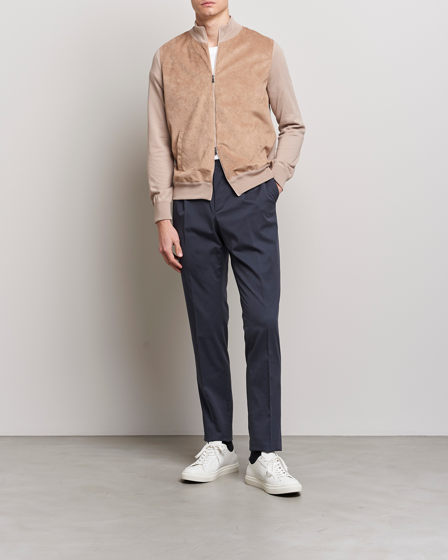 Hombres | Jerséis y prendas de punto | Gran Sasso | Knitted Cotton/Alcantara Full Zip Beige