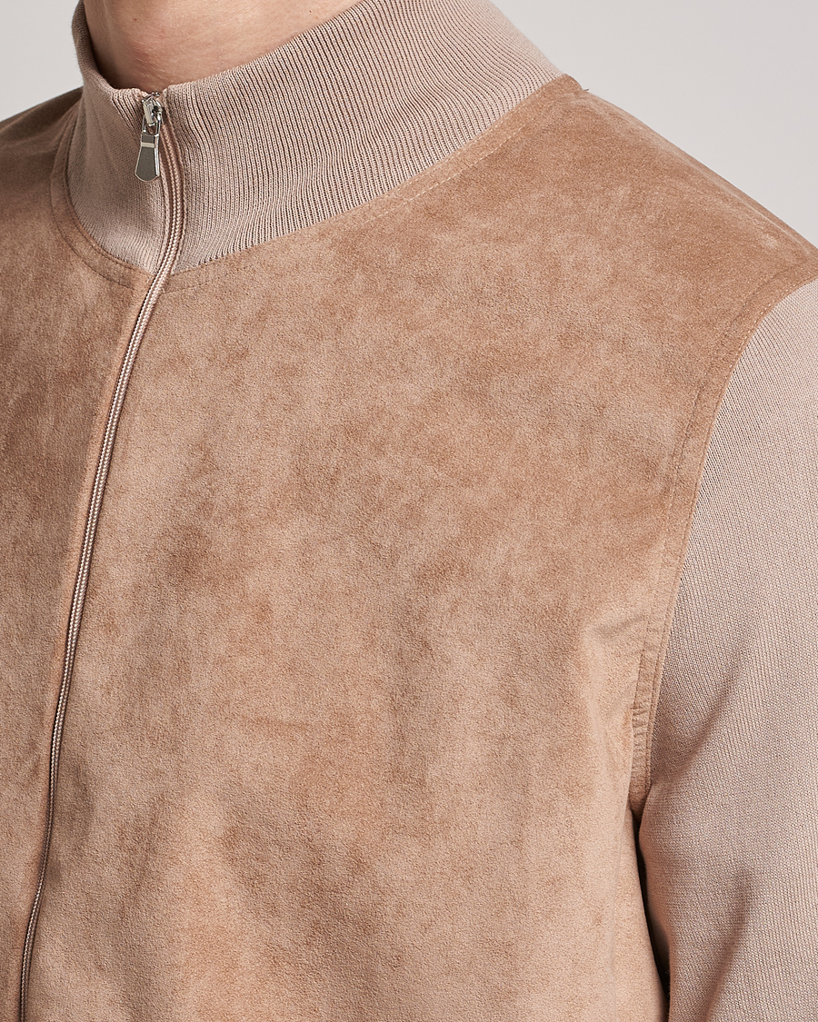 Hombres | Jerséis y prendas de punto | Gran Sasso | Knitted Cotton/Alcantara Full Zip Beige