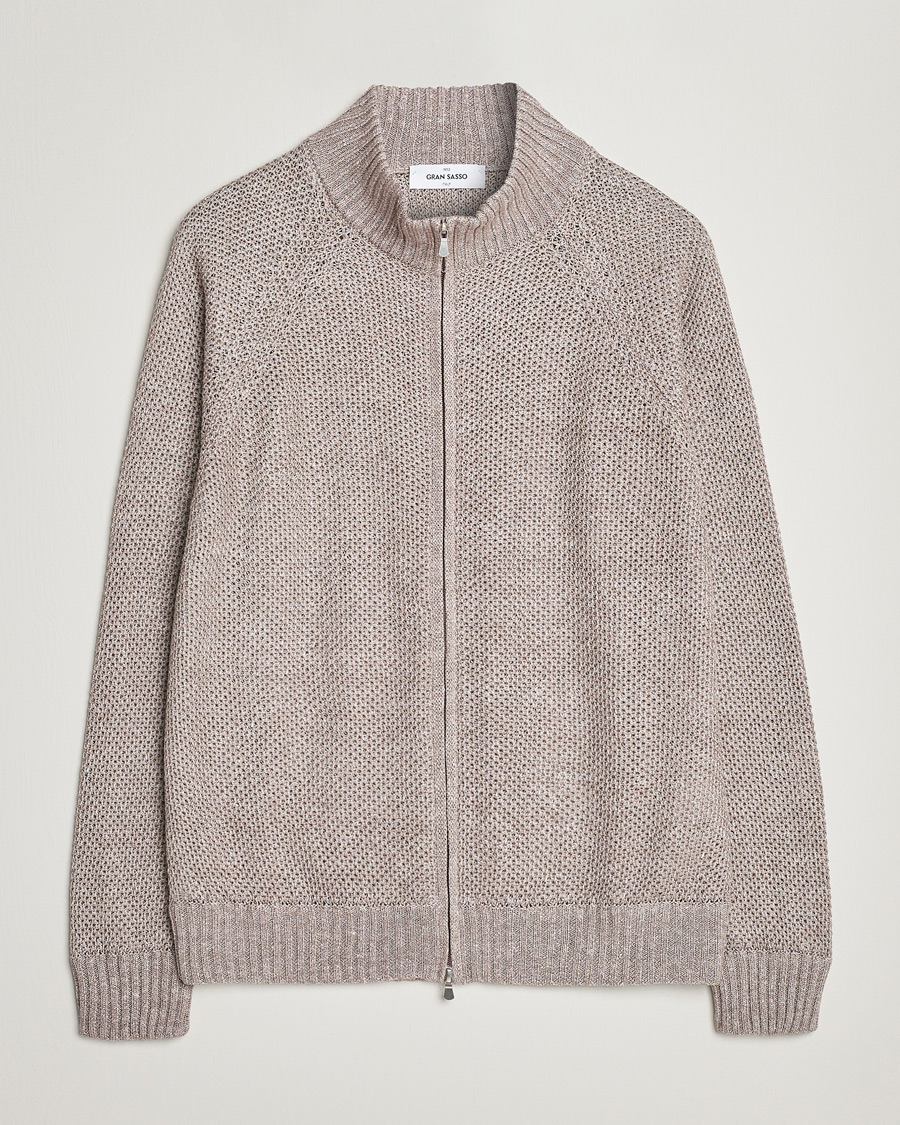 Hombres | Jerséis y prendas de punto | Gran Sasso | Structured Cotton/Linen Full Zip Beige Melange
