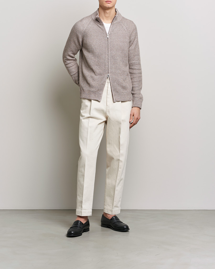 Hombres | Jerséis y prendas de punto | Gran Sasso | Structured Cotton/Linen Full Zip Beige Melange