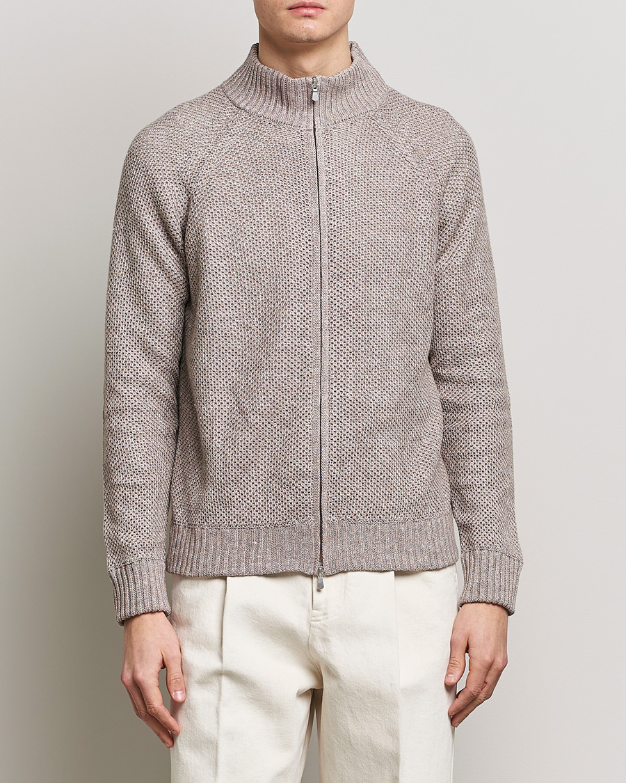 Hombres | Jerséis y prendas de punto | Gran Sasso | Structured Cotton/Linen Full Zip Beige Melange